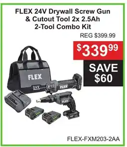 Atlas Tools & Machinery FLEX 24V Drywall Screw Gun & Cutout Tool 2x 2.5Ah offer