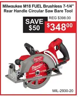 Atlas Tools & Machinery Milwaukee M18 FUEL Brushless 7-1/4 Rear Handle Circular Saw Bare Tool offer