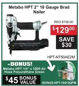 Atlas Tools & Machinery Metabo HPT 2 18 Gauge Brad Nailer offer
