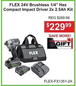 Atlas Tools & Machinery FLEX 24V Brushless 1/4 Hex Compact Impact Driver 2x 2.5Ah Kit offer
