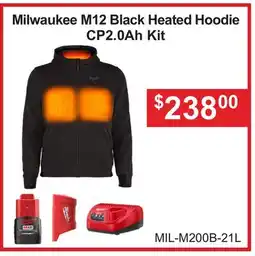 Atlas Tools & Machinery Milwaukee M12 Black Heated Hoodie CP2.0Ah Kit offer