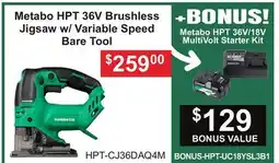 Atlas Tools & Machinery Metabo HPT 36V Brushless Jigsaw w/Variable Speed Bare Tool offer