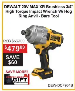 Atlas Tools & Machinery DEWALT 20V MAX XR Brushless 3/4 High Torque Impact Wrench W/ Hog Ring Anvil - Bare Tool offer