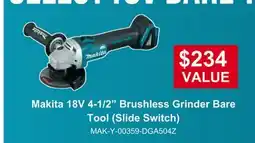 Atlas Tools & Machinery Makita 18V 4-1/2 Brushless Grinder (Slide Switch) offer