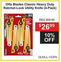 Atlas Tools & Machinery OLFA-L-1/CP4 Olfa Blades Classic Heavy Duty Ratchet-Lock Utility Knife (4 Pack) offer