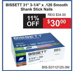 Atlas Tools & Machinery BISSETT 31° 3-1/4 x. 120 Smooth Shank Stick Nails offer