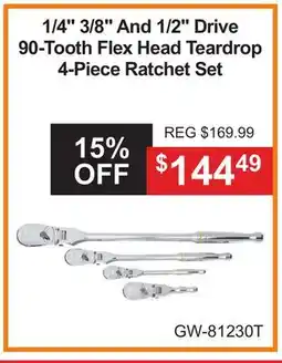 Atlas Tools & Machinery 1/4 3/8 And 1/2 Drive 90-Tooth Flex Head Teardrop 4-Piece Ratchet Set offer