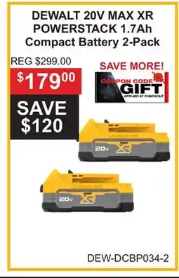 Atlas Tools & Machinery DEWALT 20V MAX XR POWERSTACK 1.7Ah Compact Battery 2-Pack offer
