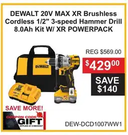 Atlas Tools & Machinery DEWALT 20V MAX XR Brushless Cordless 1/2 3-speed Hammer Drill 8.0Ah Kit W/ XR POWERPACK offer