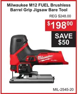 Atlas Tools & Machinery Milwaukee M12 FUEL Brushless Barrel Grip Jigsaw Bare Tool offer