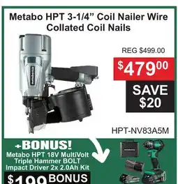 Atlas Tools & Machinery Metabo HPT 3-1/4 Coil Nailer Wire Collated Coil Nails offer