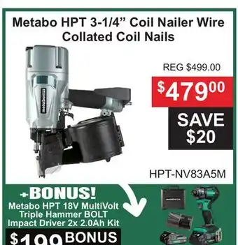 Atlas Tools & Machinery Metabo HPT 3-1/4 Coil Nailer Wire Collated Coil Nails offer