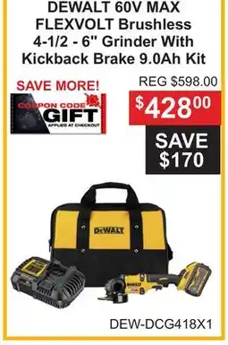Atlas Tools & Machinery DEWALT 60V MAX FLEXVOLT Brushless 4-1/2 - 6 Grinder With Kickback Brake 9.0Ah Kit offer
