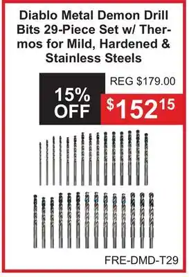 Atlas Tools & Machinery Diablo Metal Demon Drill Bits 26-Piece Set w/ Thermos for Mild, Hardened & Stainless Steels offer