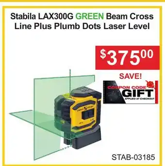 Atlas Tools & Machinery Stabila GREEN Beam Cross Line Plus Plumb Dots Laser Level offer