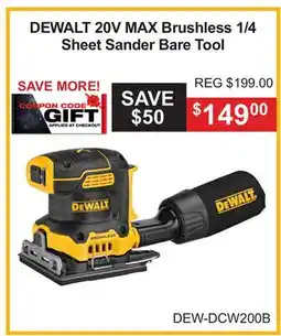 Atlas Tools & Machinery DEWALT 20V MAX Brushless 1/4 Sheet Sander offer