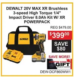 Atlas Tools & Machinery DEWALT 20V MAX XR Brushless 3-speed High Torque 1/4 Impact Driver 8.0Ah Kit W/ XR POWERPACK offer
