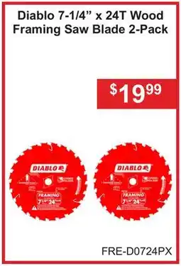 Atlas Tools & Machinery Diablo 7-1/4 x 24T Wood Framing Saw Blade 2-Pack offer