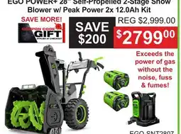 Atlas Tools & Machinery EGO POWER + 28 Self-Propelled 2-Stage Snow Blower w/Peak Power 2x 12.0Ah Kit offer