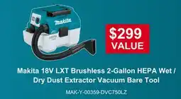 Atlas Tools & Machinery Makita 18V LXT Brushless 2-Gallon HEPA Wet/Dry Dust Extractor Vacuum offer