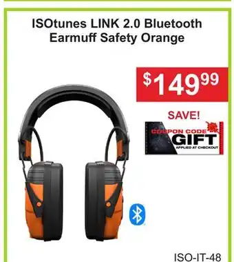 Atlas Tools & Machinery ISOtunes LINK 2.0 Bluetooth Earmuff Safety Orange offer
