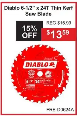Atlas Tools & Machinery Diablo 6-1/2 x 24T Thin Kerf Saw Blade offer