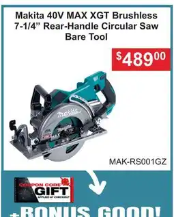 Atlas Tools & Machinery Makita 40V MAX XGT Brushless 7-1/4 Rear-Handle Circular Saw Bare Tool offer
