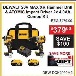 Atlas Tools & Machinery DEWALT 20V MAX XR Hammer Drill & ATOMIC Impact Driver 2x 4.0Ah Combo Kit offer