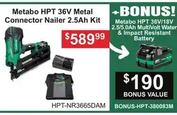 Atlas Tools & Machinery Metabo HPT 36V Metal Connector Nailer 2.5Ah Kit offer