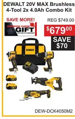 Atlas Tools & Machinery DEWALT 20V MAX Brushless 4-Tool 2x 4.0Ah Combo Kit offer