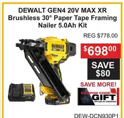 Atlas Tools & Machinery DEWALT GEN4 20V MAX XR Brushless 30° Paper Tape Framing Nailer 5.0Ah Kit offer