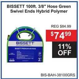 Atlas Tools & Machinery BISSETT 100ft. 3/8 Hose Green Swivel Ends Hybrid Polymer offer