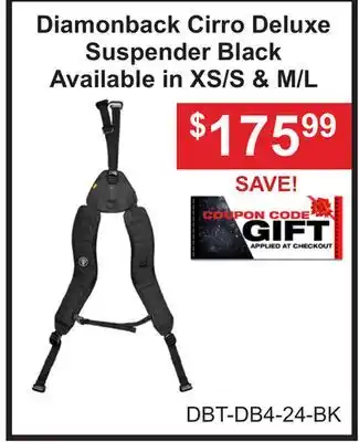 Atlas Tools & Machinery Diamonback Cirro Deluxe Suspender Black Available in XS/S & M/L offer