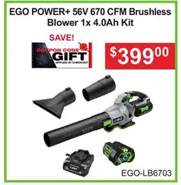 Atlas Tools & Machinery EGO POWER + 56V 670 CFM Brushless Blower 1x 4.0Ah Kit offer