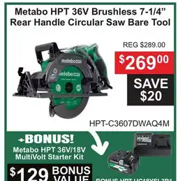 Atlas Tools & Machinery Metabo HPT 36V Brushless 7-1/4 Rear Handle Circular Saw Bare Tool offer