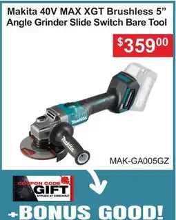 Atlas Tools & Machinery Makita 40V MAX XGT Brushless 5 Angle Grinder Switch Bare Tool offer