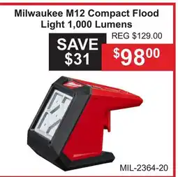 Atlas Tools & Machinery Milwaukee M12 Compact Flood Light 1, 000 Lumens offer