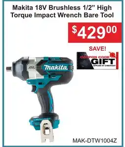 Atlas Tools & Machinery Makita 18V Brushless 1/2 High Torque Impact Wrench Bare Tool offer