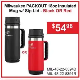 Atlas Tools & Machinery Milwaukee PACKOUT 18oz Insulated Mug w/Sip Lid-Black OR Red offer