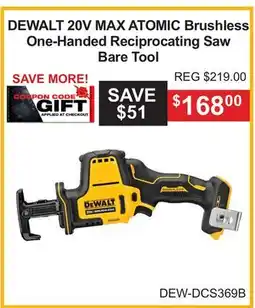 Atlas Tools & Machinery DEWALT 20V MAX ATOMIC Brushless One-Handed Reciprocating Saw Bare Tool offer