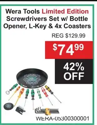 Atlas Tools & Machinery Wera Tools Screwdrivers Set w/Bottle Opener, L - Key & 4x Coasters offer