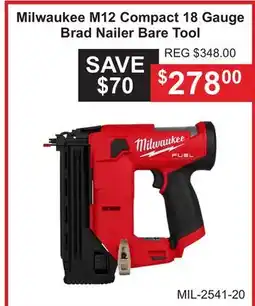 Atlas Tools & Machinery Milwaukee M12 Compact 18 Gauge Brad Nailer offer