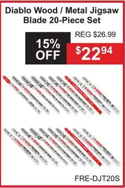 Atlas Tools & Machinery Diablo Wood/Metal Jigsaw Blade 20-Piece Set offer