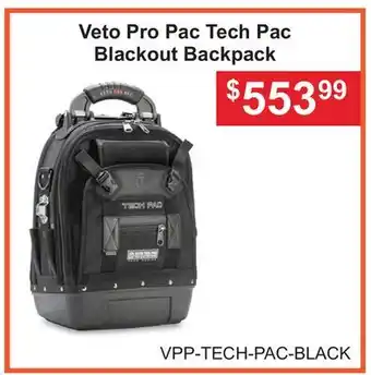 Atlas Tools & Machinery Veto Pro Pac Tech Pac Blackout Backpack offer