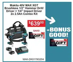 Atlas Tools & Machinery Makita 40V MAX XGT Brushless 1/2 Hammer Drill/ Driver + 1/4 Impact Driver 2x 2.5Ah Combo Kit offer