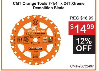 Atlas Tools & Machinery CMT Orange Tools 7-1/4 x 24T Xtreme Demolition Blade offer