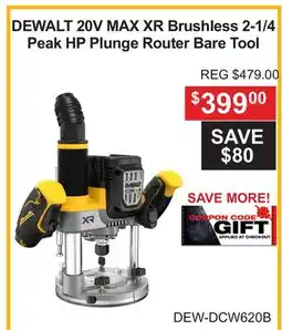 Atlas Tools & Machinery DEWALT 20V MAX XR Brushless 2-1/4 Peak HP Plunge Router Bare Tool offer