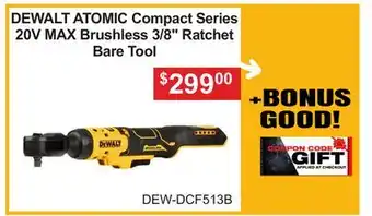 Atlas Tools & Machinery DEWALT ATOMIC Compact Series 20V MAX Brushless 3/8 Ratchet Bare Tool offer