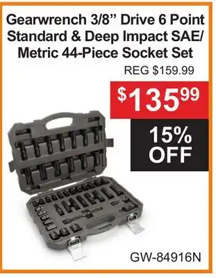 Atlas Tools & Machinery GEARWRENCH 3/8 Drive 6 Point Standard & Deep Impact SAE/Metric 44-Piece Socket Set offer