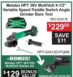 Atlas Tools & Machinery Metabo HPT 36V MultiVolt 4-1/2 Variable Speed Paddle Switch Angle Grinder Bare Tool offer